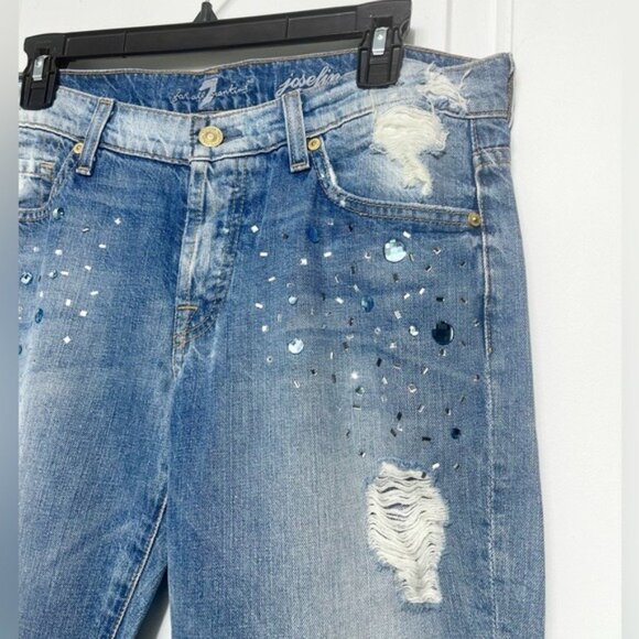 New 7FAM Josefina Jewel Skinny Boyfriend Jeans in Blue Size 28 - Picture 7 of 14